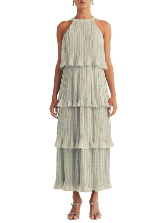 AROSE Dresses & Skirts - Arose Studio Sage Green Swiss Dot Tiered Dress